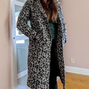 Leopard Print Long Jacket - Gray and Black